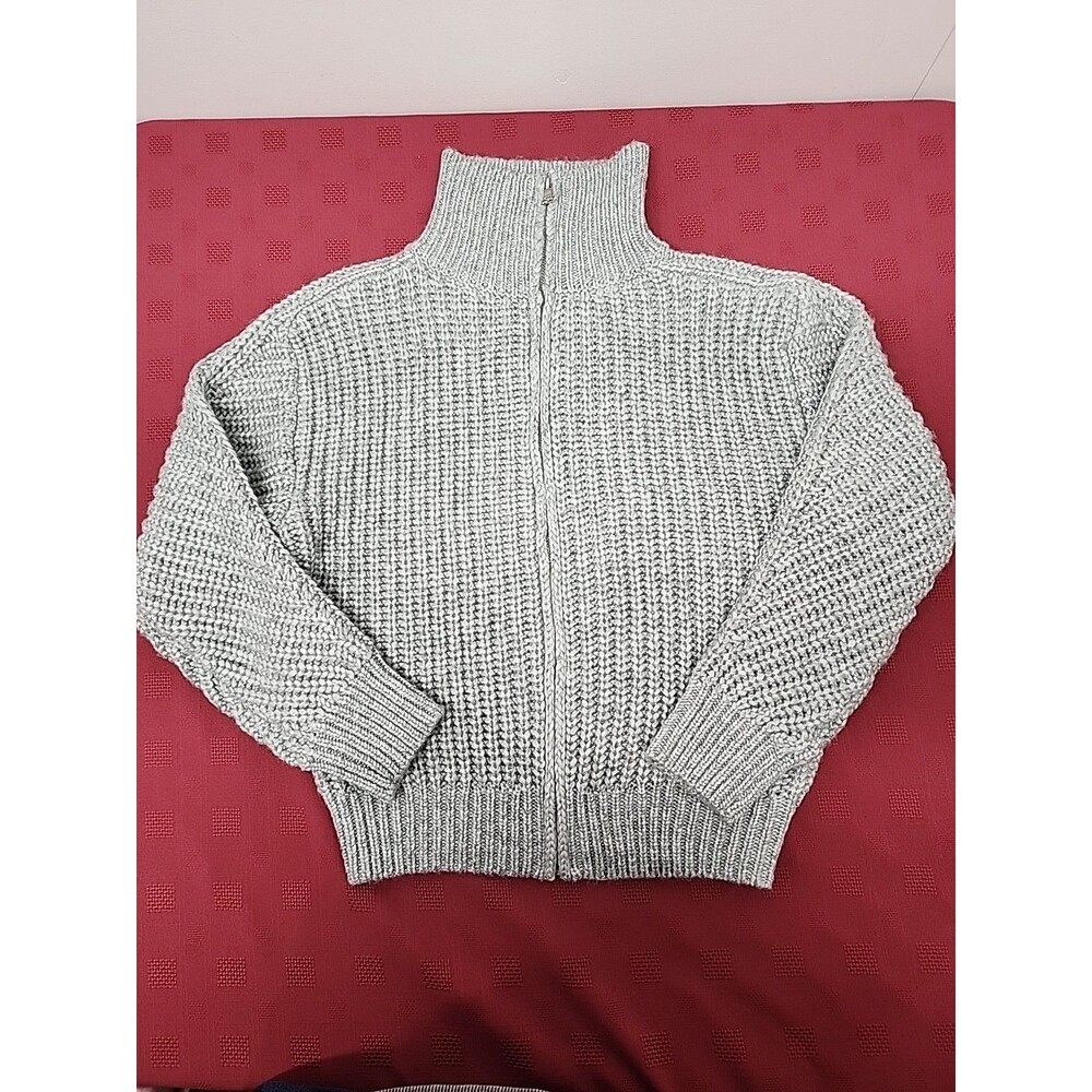 Ann Taylor Grey Chunky Knit Full Zip Cardigan Mock Neck Cozy Chic Sz. MP NWT